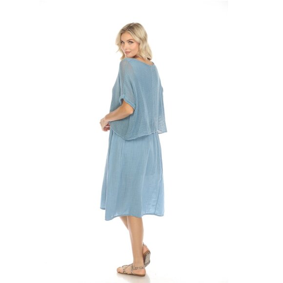 Denim Blue Cape style Dress with Netting Detail - Picture 4 of 4